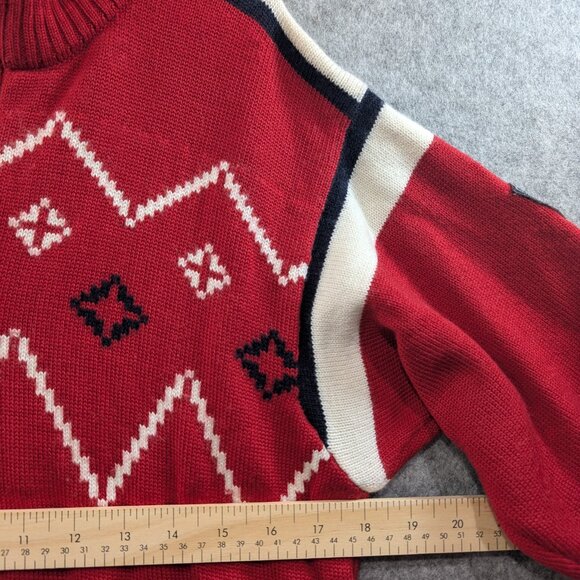 Dale of Norway Red White Sweater 1/4 Zip Up Neck Wool Knit Men's XL - Picture 2 of 9